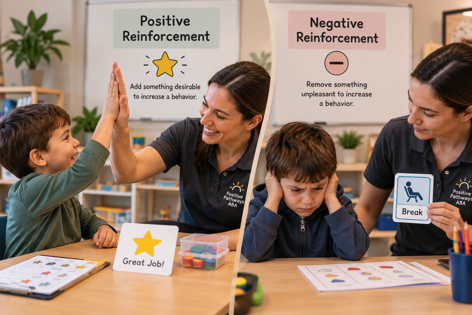 Image displaying the effects of positive and negative reinforcement in ABA Therapy